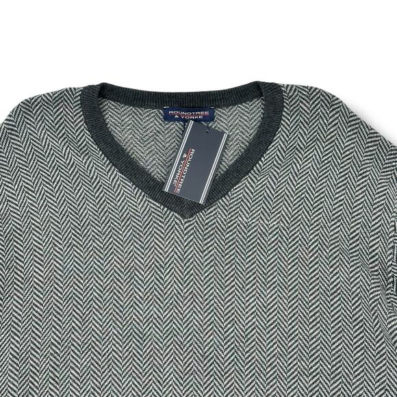 Roundtree & Yorke Gray Herringbone V Neck Sweater Mens Size XXL - Picture 4 of 5
